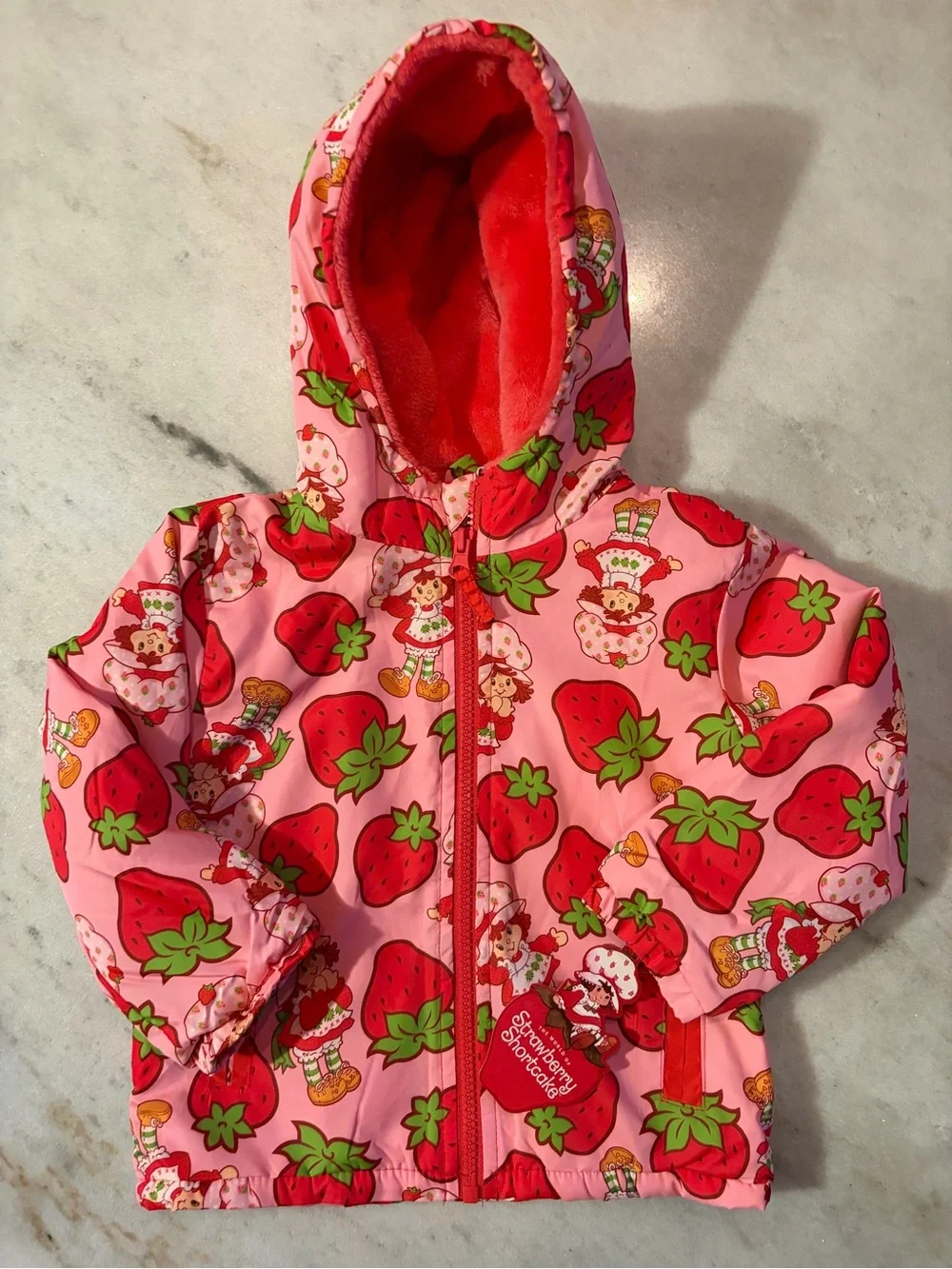 Strawberry Print Pink Kids Hooded Jacket